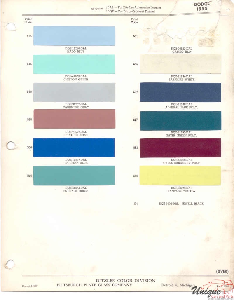 1955 Dodge Paint Charts PPG 1